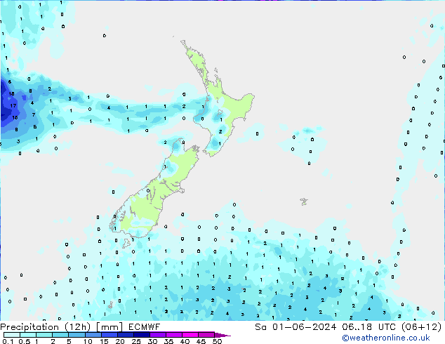 Precipitation (12h) ECMWF Sa 01.06.2024 18 UTC