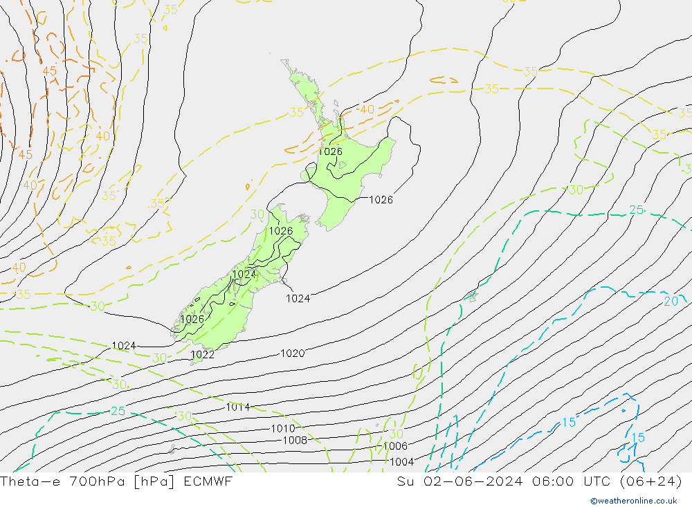 Theta-e 700hPa ECMWF  02.06.2024 06 UTC