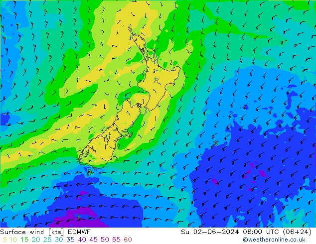 Surface wind ECMWF Su 02.06.2024 06 UTC