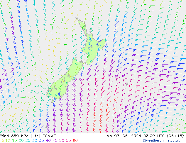 wiatr 850 hPa ECMWF pon. 03.06.2024 03 UTC