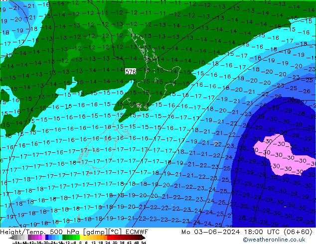 Z500/Rain (+SLP)/Z850 ECMWF Mo 03.06.2024 18 UTC