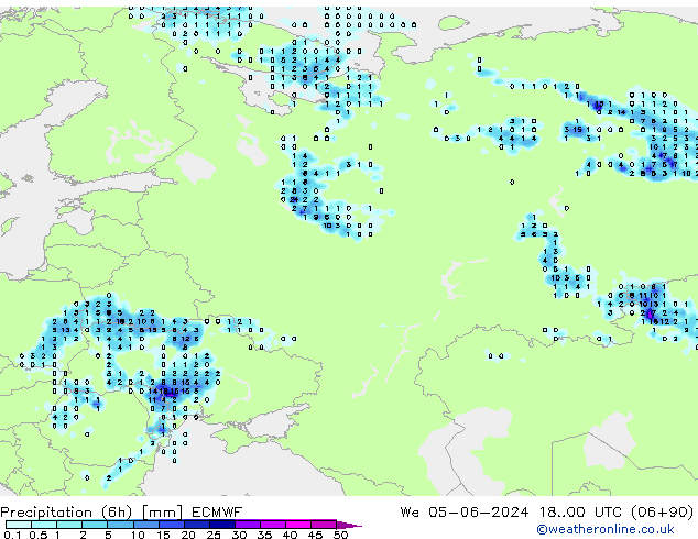 Precipitación (6h) ECMWF mié 05.06.2024 00 UTC
