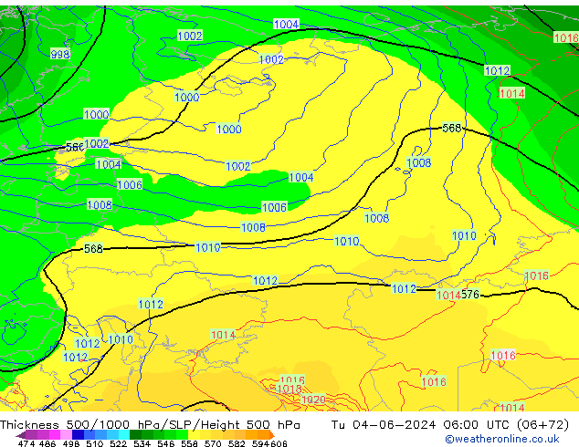 Thck 500-1000hPa ECMWF Tu 04.06.2024 06 UTC