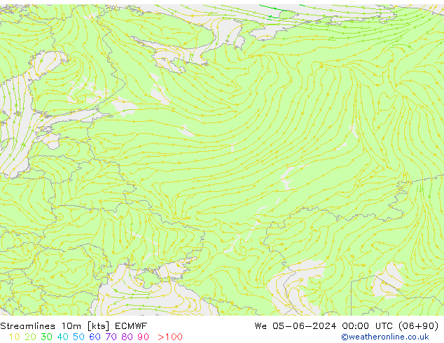 Linea di flusso 10m ECMWF mer 05.06.2024 00 UTC