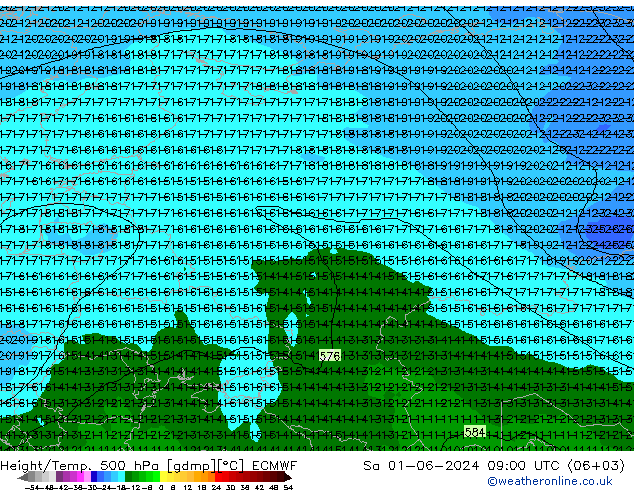 Height/Temp. 500 hPa ECMWF Sa 01.06.2024 09 UTC