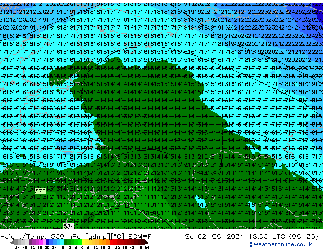 Yükseklik/Sıc. 500 hPa ECMWF Paz 02.06.2024 18 UTC