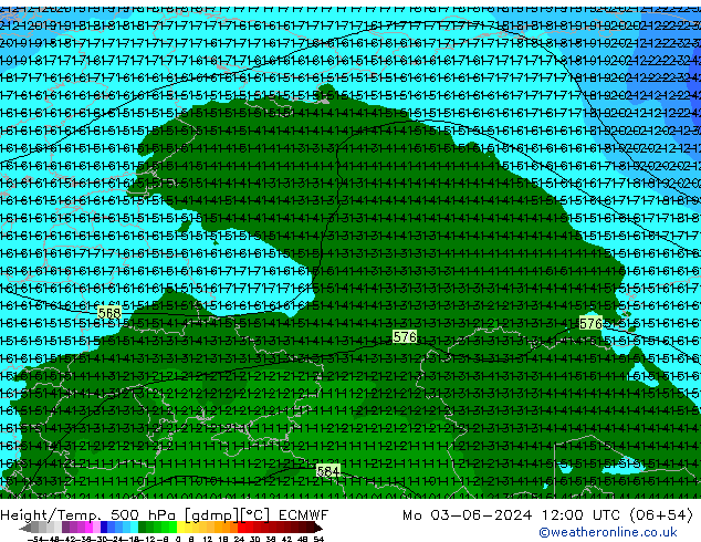 Z500/Rain (+SLP)/Z850 ECMWF lun 03.06.2024 12 UTC