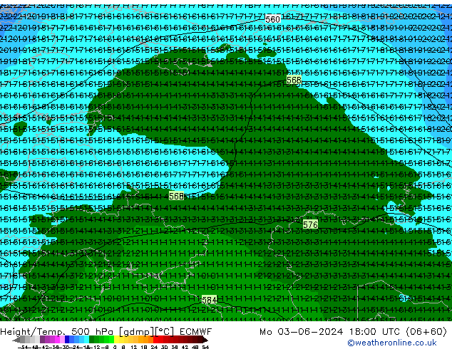 Z500/Rain (+SLP)/Z850 ECMWF Po 03.06.2024 18 UTC