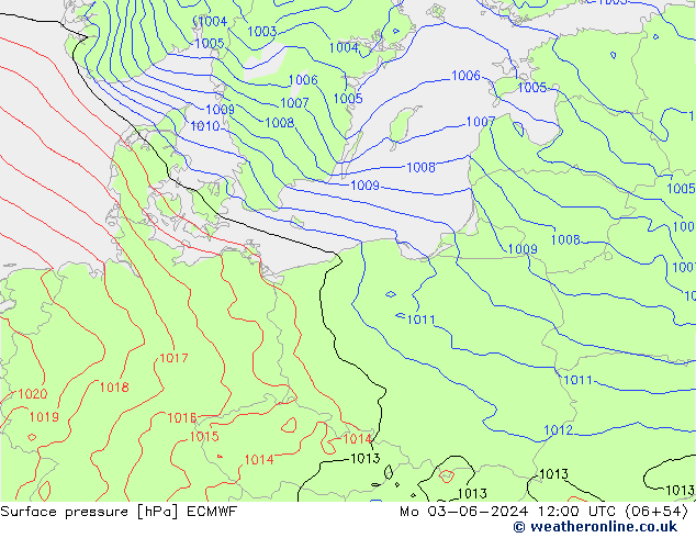 Surface pressure ECMWF Mo 03.06.2024 12 UTC