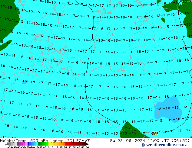 Z500/Rain (+SLP)/Z850 ECMWF Вс 02.06.2024 12 UTC