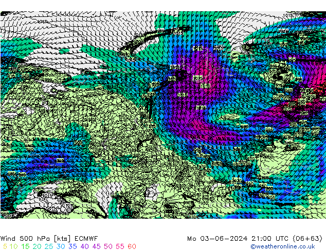 Wind 500 hPa ECMWF Po 03.06.2024 21 UTC