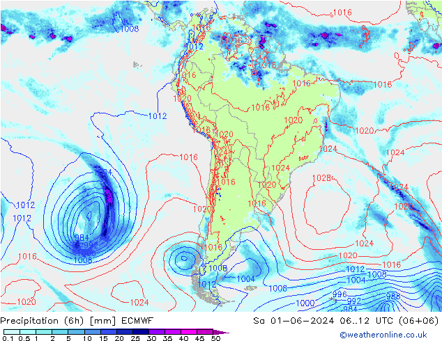 Yağış 6sa/Rüz. 10m/950 ECMWF Cts 01.06.2024 12 UTC