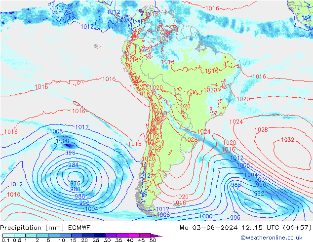 Srážky ECMWF Po 03.06.2024 15 UTC