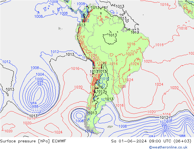 地面气压 ECMWF 星期六 01.06.2024 09 UTC