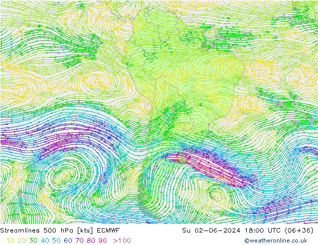 Stroomlijn 500 hPa ECMWF zo 02.06.2024 18 UTC