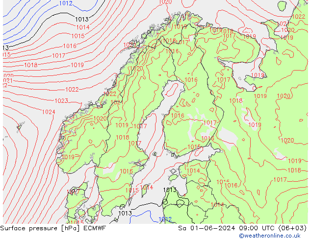 приземное давление ECMWF сб 01.06.2024 09 UTC