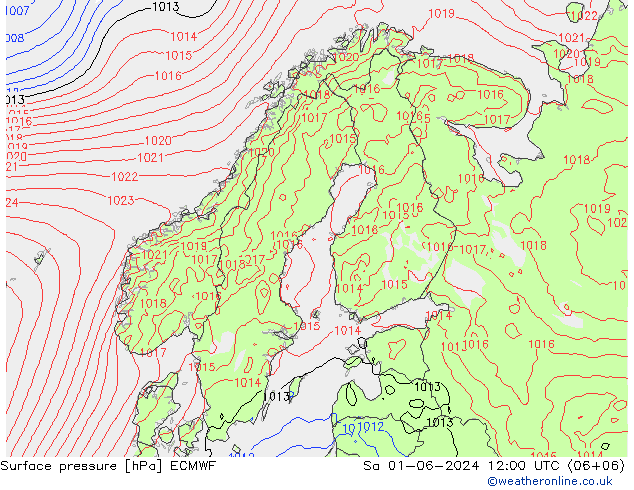 Pressione al suolo ECMWF sab 01.06.2024 12 UTC