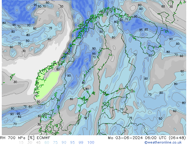 RH 700 hPa ECMWF Mo 03.06.2024 06 UTC