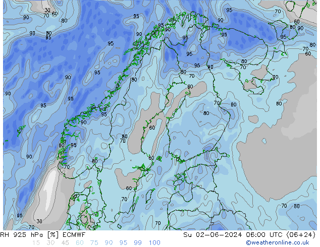 RH 925 hPa ECMWF 星期日 02.06.2024 06 UTC