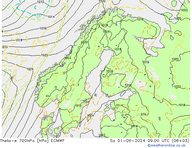 Theta-e 700hPa ECMWF Sa 01.06.2024 09 UTC