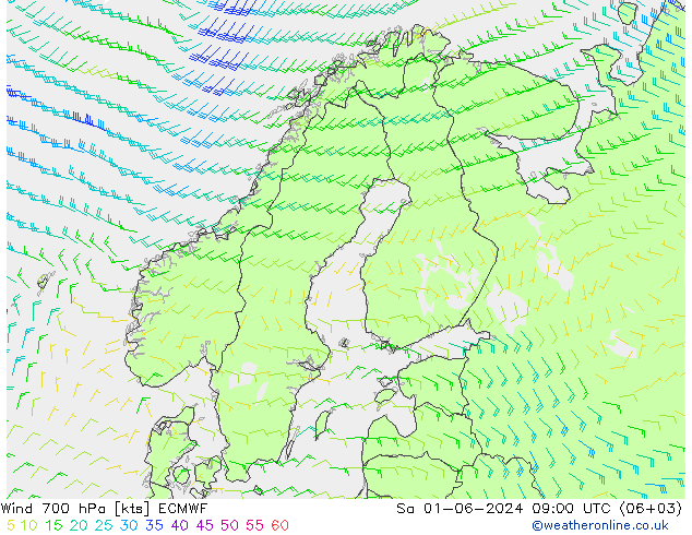 Wind 700 hPa ECMWF za 01.06.2024 09 UTC