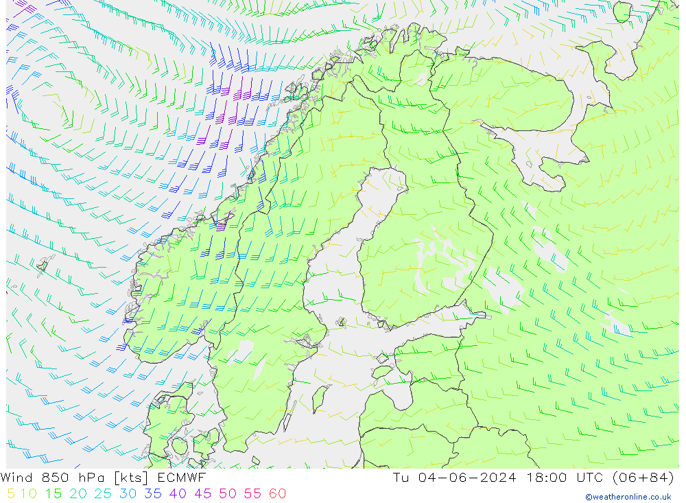 wiatr 850 hPa ECMWF wto. 04.06.2024 18 UTC