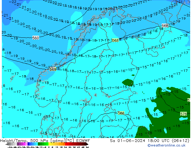 Height/Temp. 500 hPa ECMWF Sa 01.06.2024 18 UTC