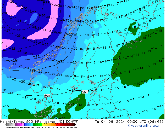 Z500/Rain (+SLP)/Z850 ECMWF вт 04.06.2024 00 UTC