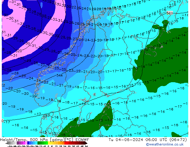 Z500/Regen(+SLP)/Z850 ECMWF di 04.06.2024 06 UTC