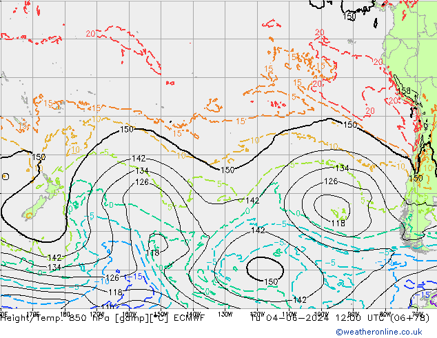 Height/Temp. 850 hPa ECMWF Tu 04.06.2024 12 UTC