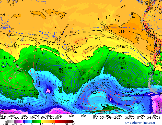 SLP/Temp. 850 hPa ECMWF mer 05.06.2024 00 UTC