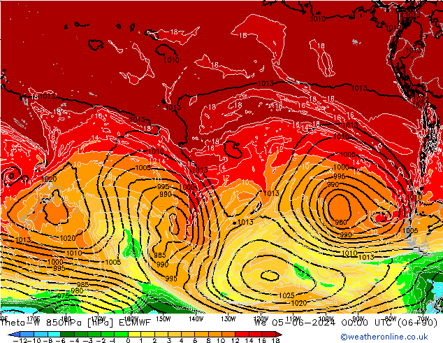 Theta-W 850hPa ECMWF śro. 05.06.2024 00 UTC