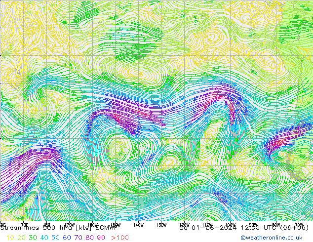 Streamlines 500 hPa ECMWF Sa 01.06.2024 12 UTC