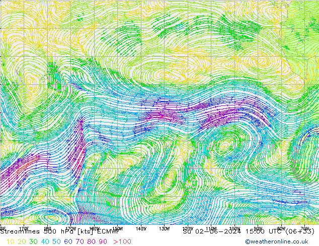 Stroomlijn 500 hPa ECMWF zo 02.06.2024 15 UTC