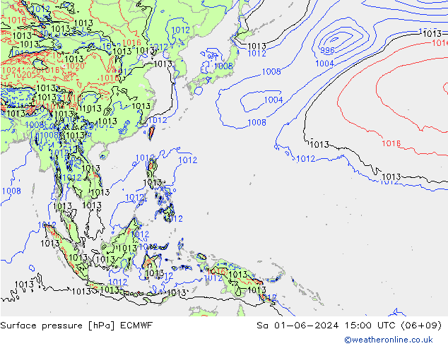 Atmosférický tlak ECMWF So 01.06.2024 15 UTC