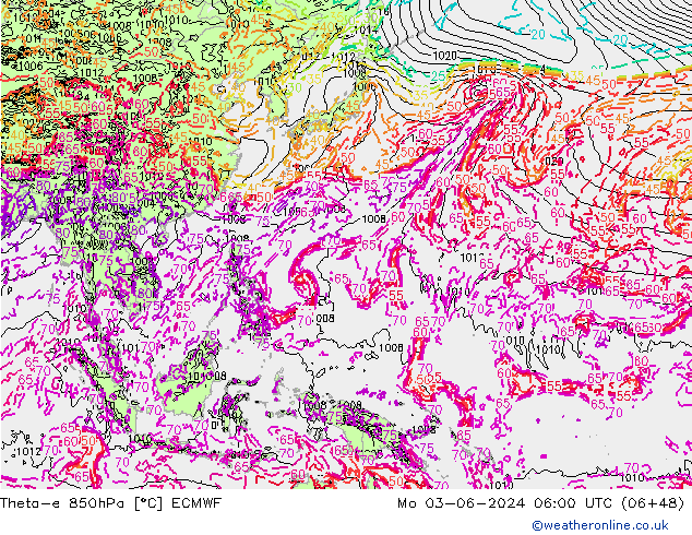 Theta-e 850hPa ECMWF ma 03.06.2024 06 UTC