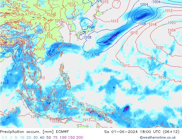 Precipitation accum. ECMWF sab 01.06.2024 18 UTC