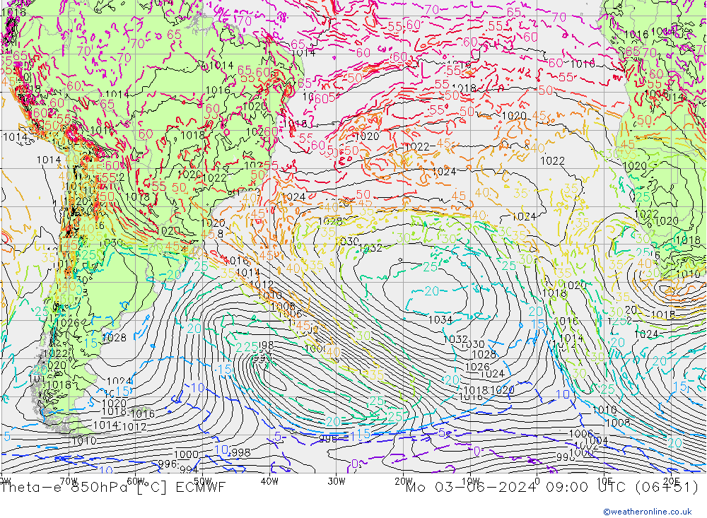 Theta-e 850hPa ECMWF Pzt 03.06.2024 09 UTC