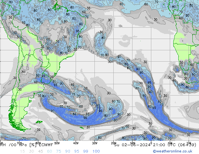 RH 700 hPa ECMWF Ne 02.06.2024 21 UTC