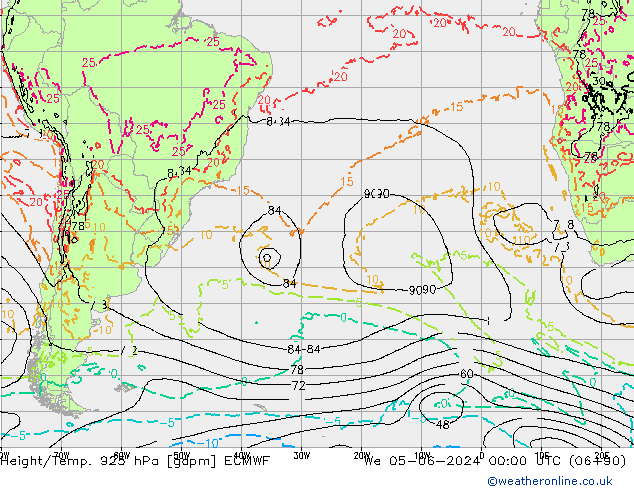 Height/Temp. 925 hPa ECMWF St 05.06.2024 00 UTC