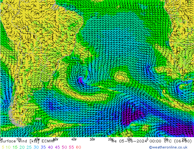 Wind 10 m ECMWF wo 05.06.2024 00 UTC