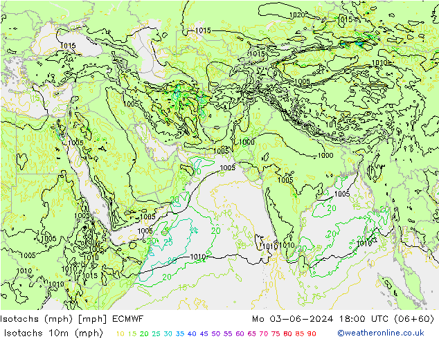 Isotachs (mph) ECMWF lun 03.06.2024 18 UTC
