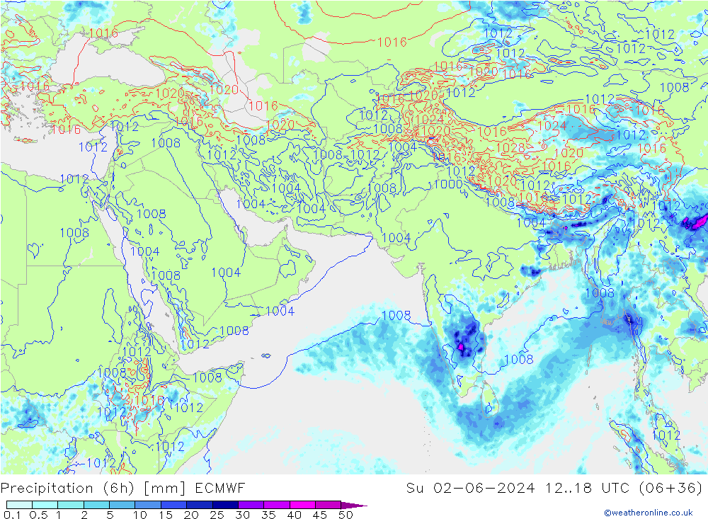 Prec 6h/Wind 10m/950 ECMWF So 02.06.2024 18 UTC