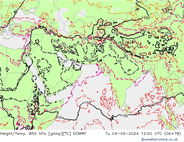 Height/Temp. 850 hPa ECMWF  04.06.2024 12 UTC
