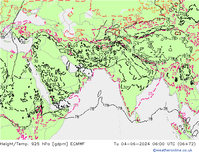 Géop./Temp. 925 hPa ECMWF mar 04.06.2024 06 UTC