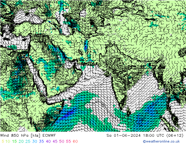 Vento 850 hPa ECMWF Sáb 01.06.2024 18 UTC