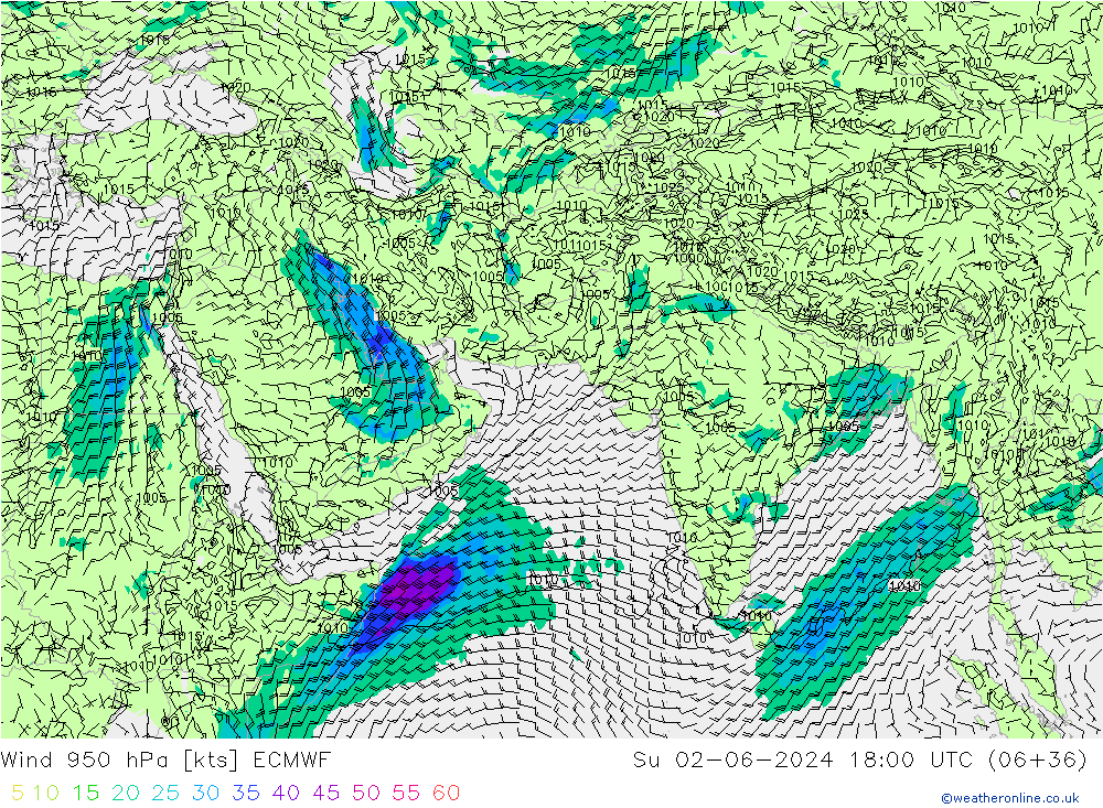 Prec 6h/Wind 10m/950 ECMWF So 02.06.2024 18 UTC