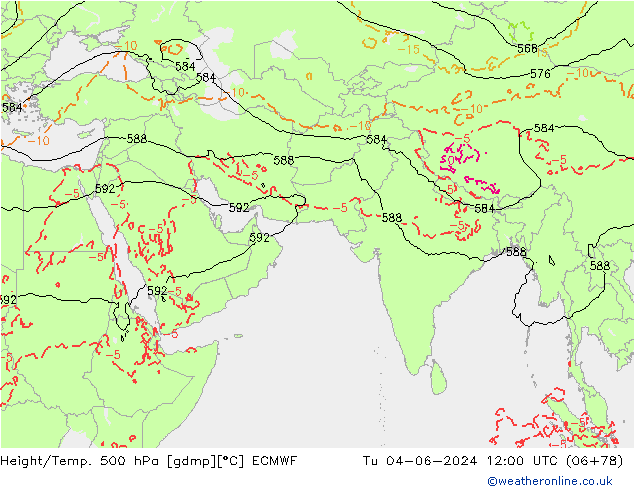 Z500/Yağmur (+YB)/Z850 ECMWF Sa 04.06.2024 12 UTC