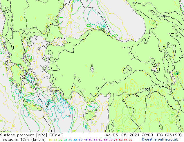 Isotachs (kph) ECMWF ср 05.06.2024 00 UTC