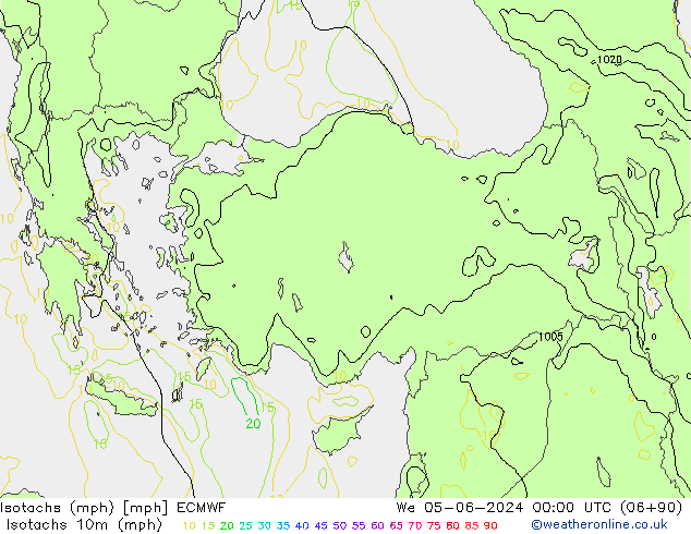 Izotacha (mph) ECMWF śro. 05.06.2024 00 UTC